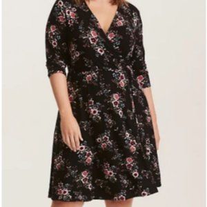 Torrid 3/4 Sleeve A-line Floral Black Dress